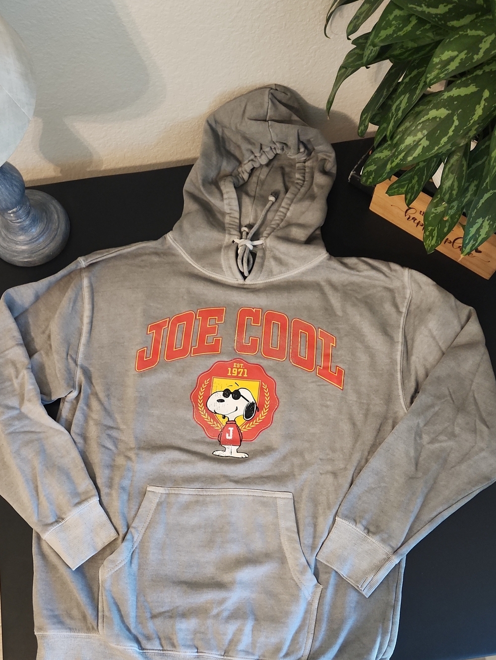 Peanuts Joe Cool Grey Hoodie with Red & Yellow Graphic